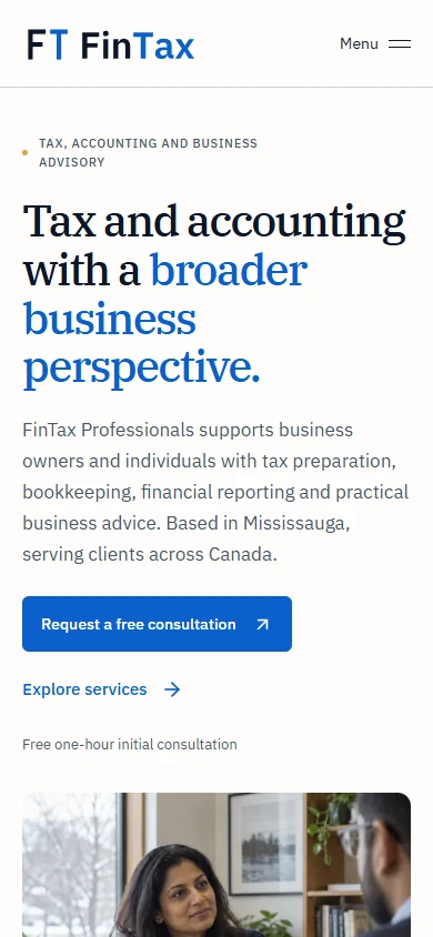 Mobile capture of the FinTax Professionals website