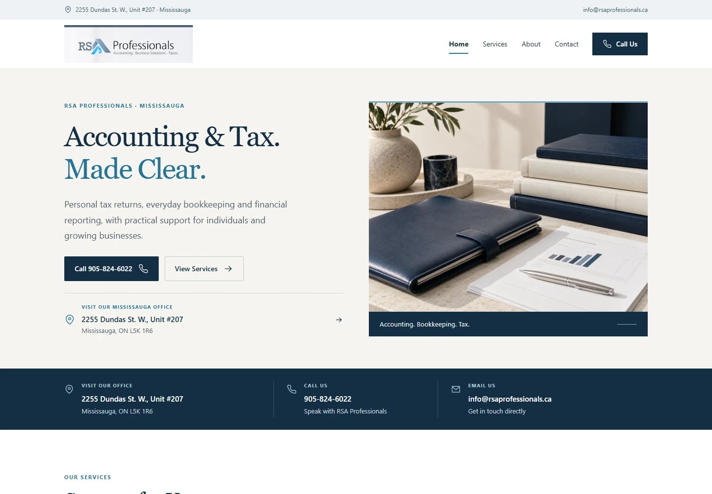 Desktop capture of the RSA Professionals accounting and tax website