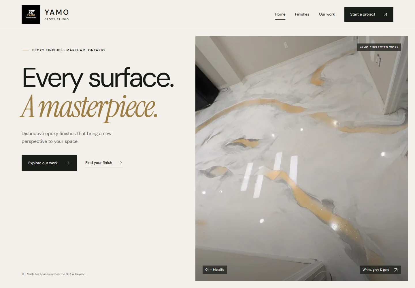 Desktop capture of the YAMO Epoxy website